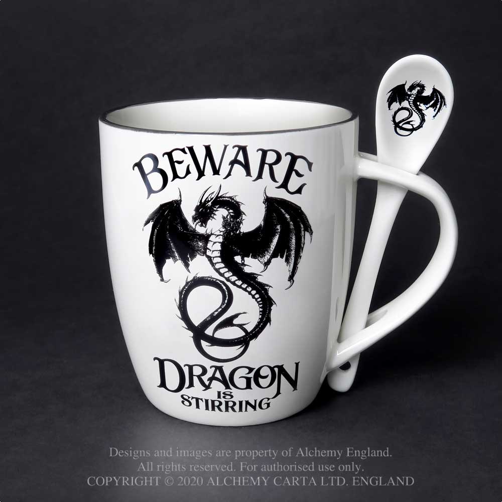 Alchemy - Dragon is Stirring Tasse und Löffel Set - Weiß/Schwarz